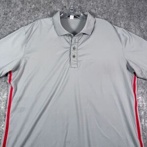 G/Fore Polo Shirt Mens Large Gray Striped Golf Office Red Striped Performance